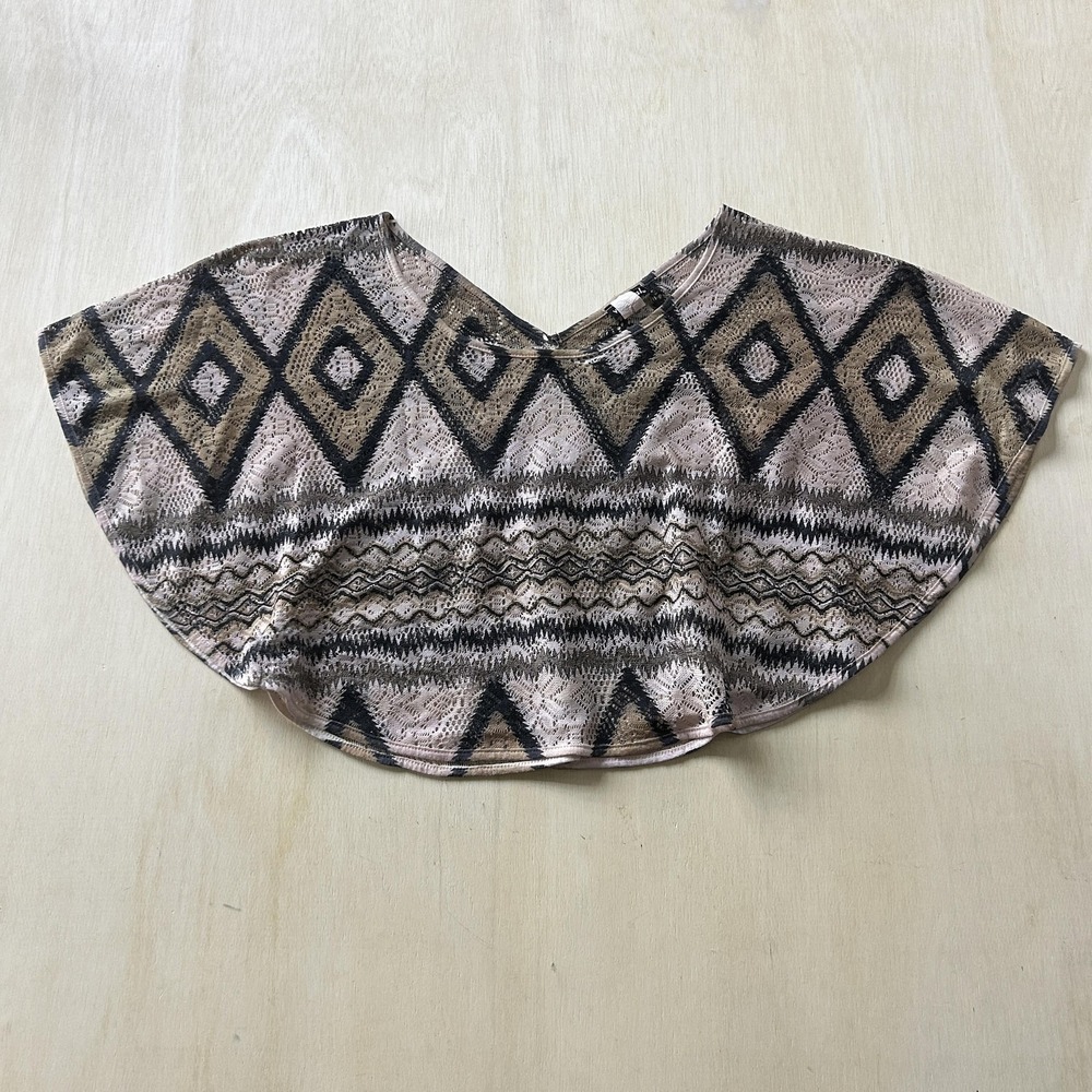 Y2K Wet Seal Blouse Womens Small Beige Lace Geometric Dolman Sleeve Cropped Top
